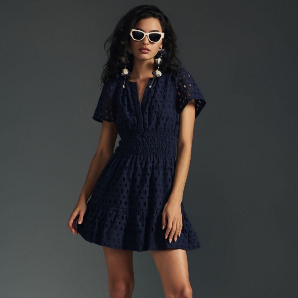Anthropologie Navy The Somerset Eyelet Mini Dress Size XS 51902